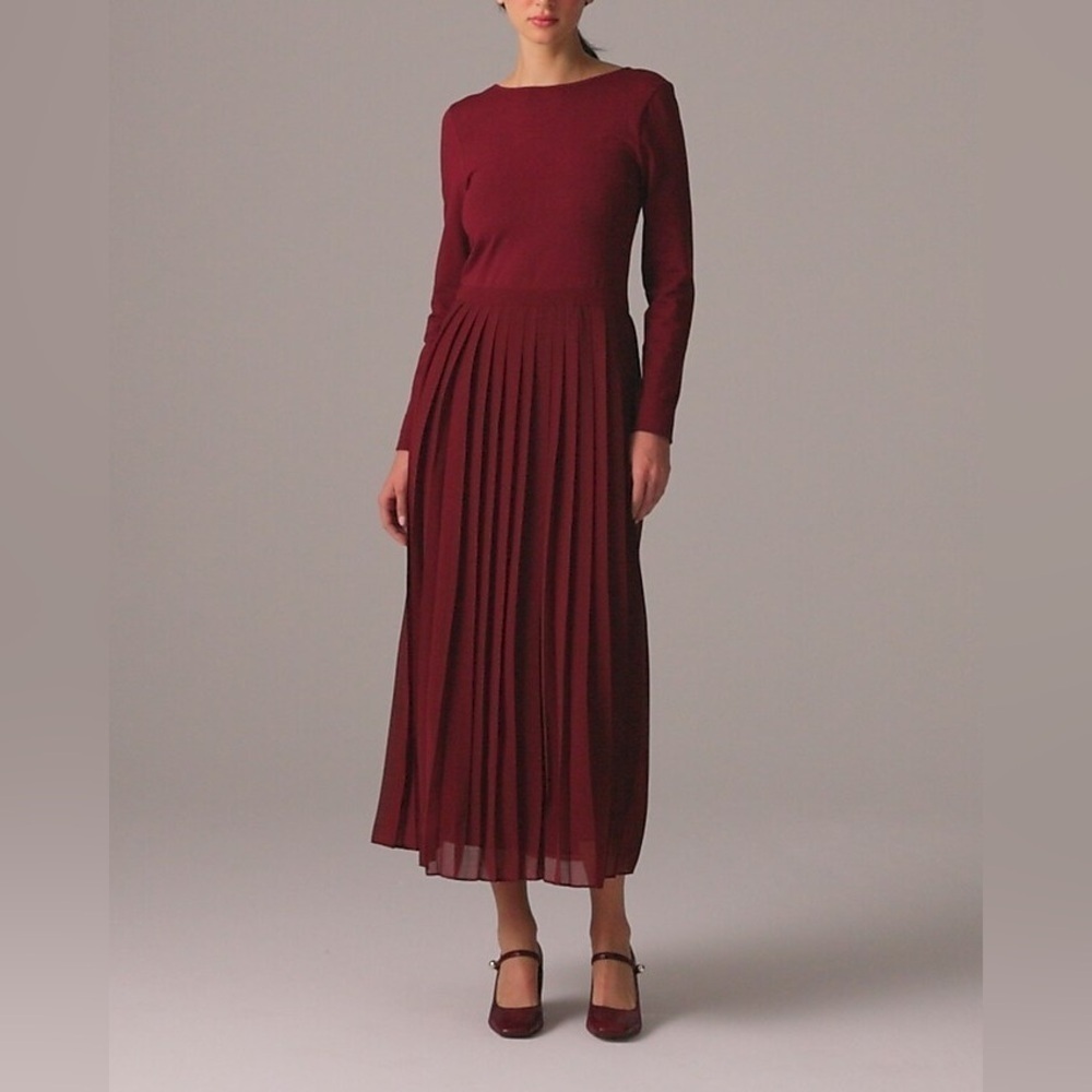 NWOT J. Crew Pleated Ballet Dress Burgundy Stretch Cotton Blend Casual Small
